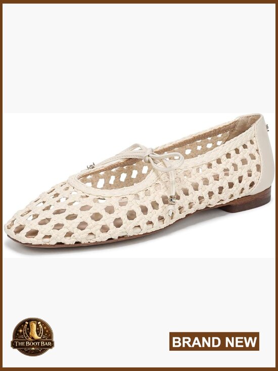 Shoes - Woven Mary Jane Ballet Flats with Bow Detail Slip-On Square Toe